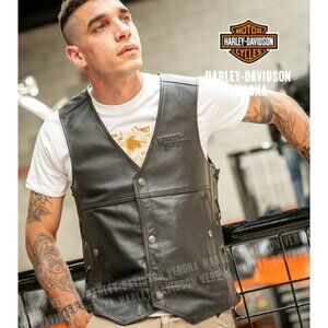 Harley Davidson Mens Tradition II Leather Vest Side Lace Jacket 4XL Black AN EXC